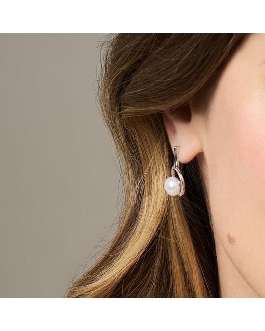 Pearls of the Orient Online Metallic Stella Pave Halo Drop Earrings With Cultured Freshwater Pearls