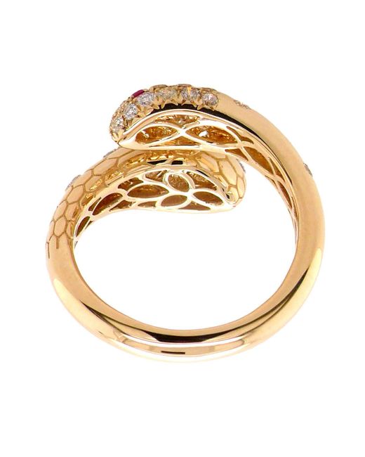 Artisan Metallic 18K Diamond Snake Bypass Ring With Ruby
