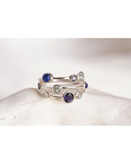 Isla Silver Blue Multi-Banded Iolite, Topaz, Moonstone & Lapis Statement Ring