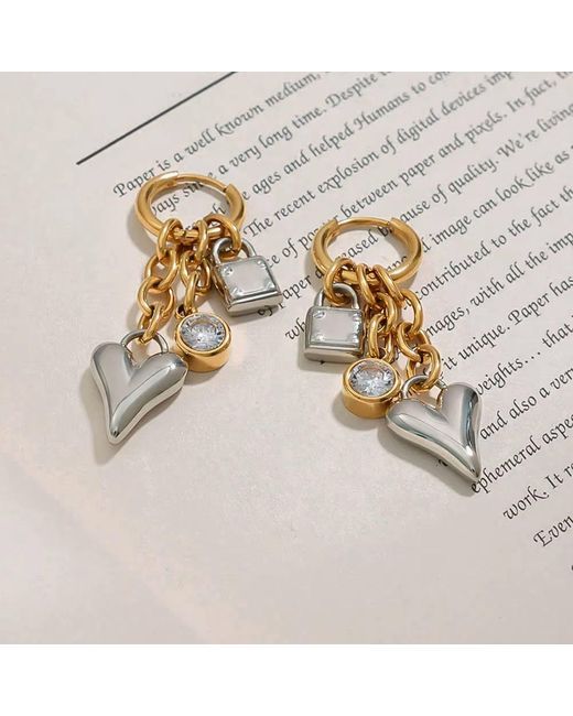Olivia Le Metallic Love Heart Lock Earrings