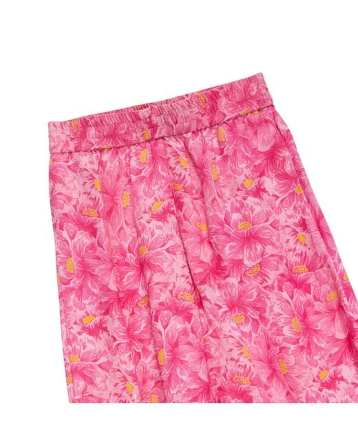 Niza Pink Midi Dress With Round Neckline, Short Sleeves And Floral Print