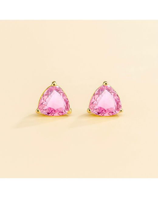 Juvetti Pink Trillion Sapphire Solitaire Stud Earrings