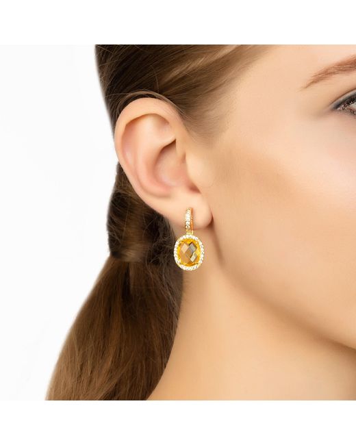 Latelita London Metallic Beatrice Oval Gemstone Drop Earrings Citrine Hydro