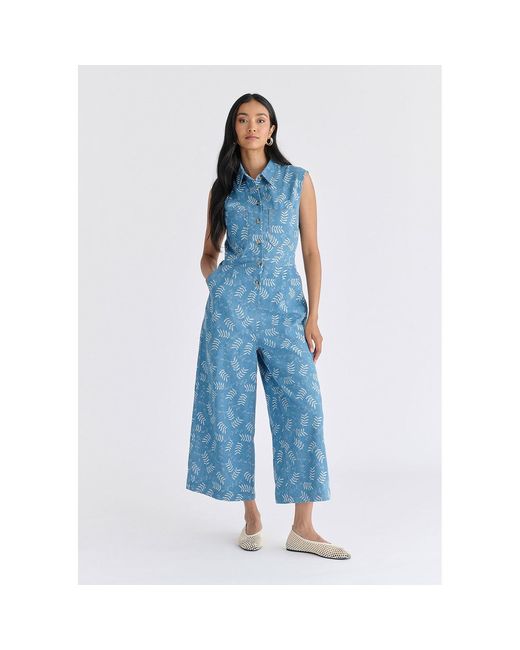 Paisie Blue Wide Leg Denim Jumpsuits