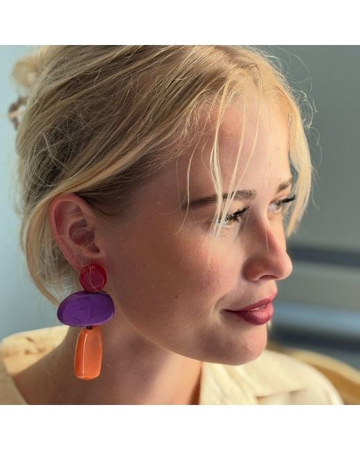 Michael Nash Jewelry Purple Puzzle Resin, Amber Multi Triple Drop Earrings
