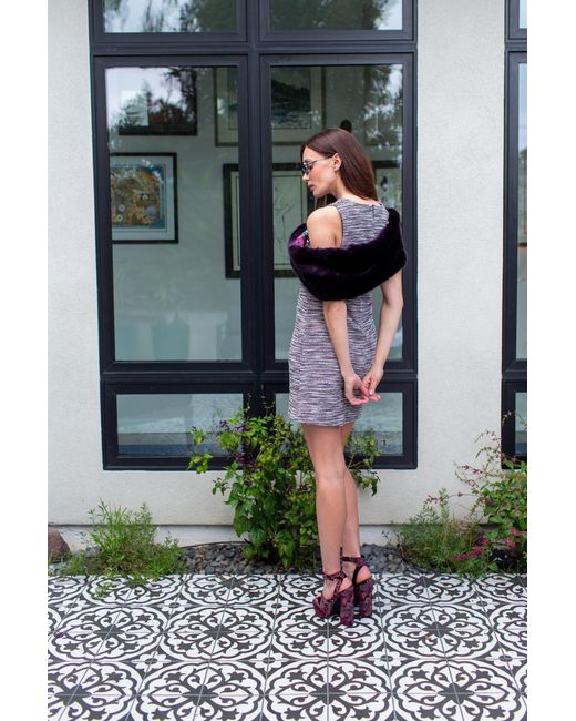Jennafer Grace Black Plum Faux Fur Velvet Knot Stole
