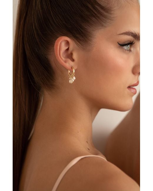 Katy Faye Metallic Agathe Pearl Huggie Hoop Earrings