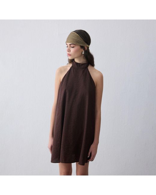 Thisisu Collection Brown Nysa Halter-Neck Jacquard Mini Dress