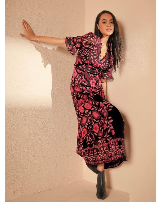 Rose & Nancy Red Miriam Mirror Floral Print Maxi Dress