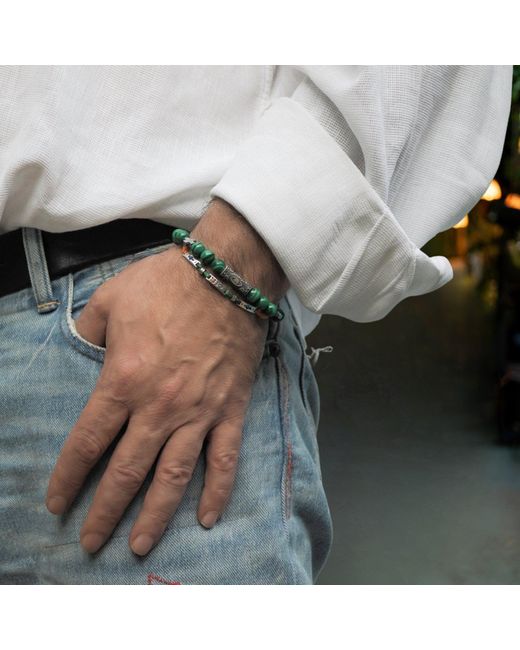 Ebru Jewelry Green Malachite & Sterling Unique Evil Eye Symbol Beaded Bracelet for men