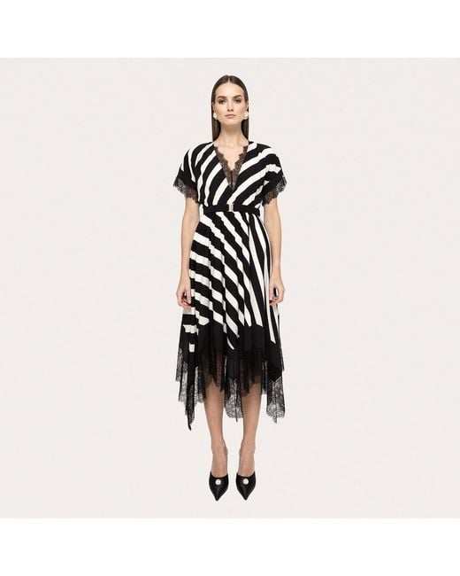 Nissa Black Lace-Trimmed Midi Dress