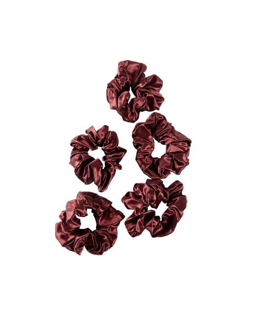 Soft Strokes Silk Red Pure Mulberry Silk French Scrunchie Set Of Five