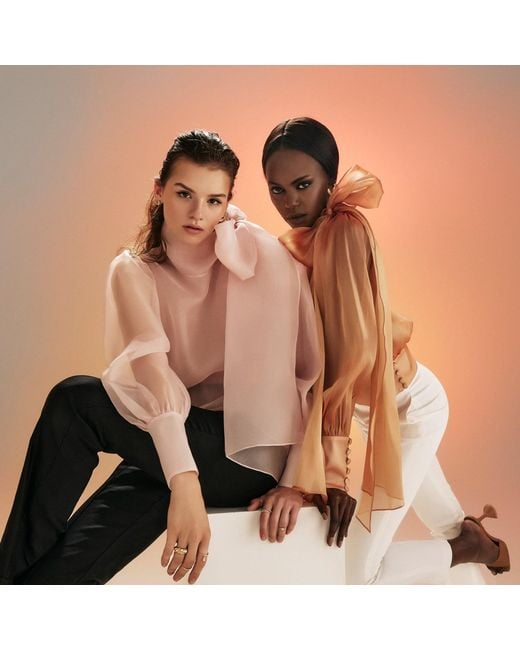 Lita Couture Pink Sheer Organza Silk Blouse