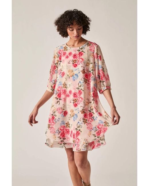 James Lakeland White Print Flower Wave Hem Dress