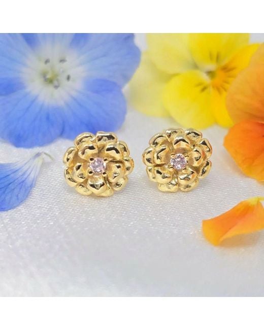 Harfi Metallic Toumaline October Birthstone Marigold Birthflower Plated Stud Earrings