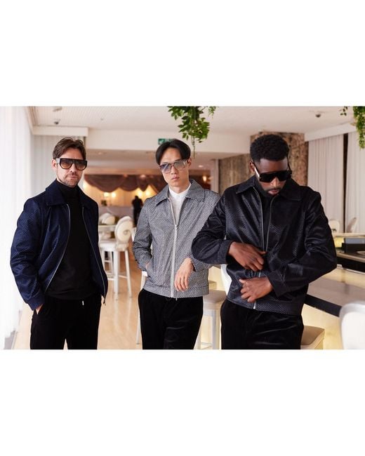 DAVID WEJ Black Washington Aviator Jacquard Jacket for men