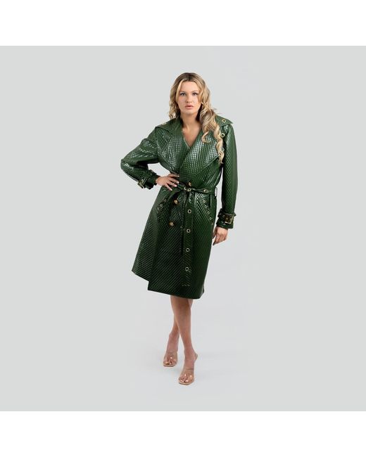Maui X Lolita Green Trinity Quilted Vegan Leather Trench Coat