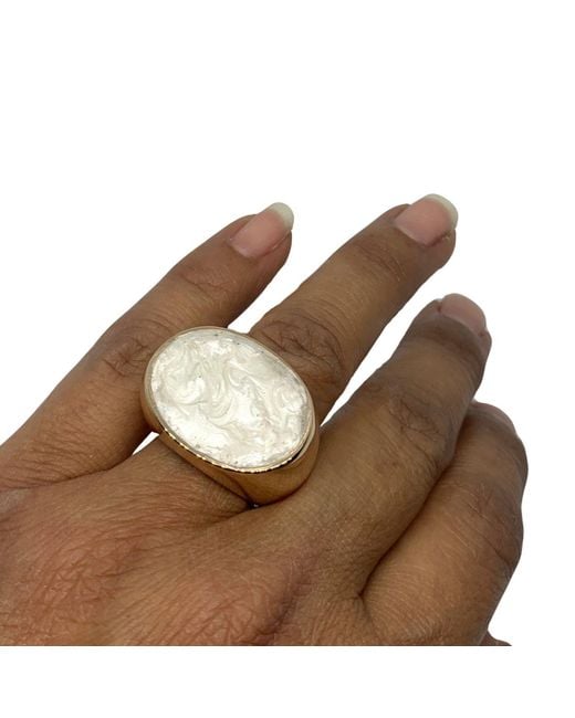 Tg-Jewellery by Tamara Gervasio White One Of A Kind Cocktail Ring With Mother Of Pearl Ceramic Enamel