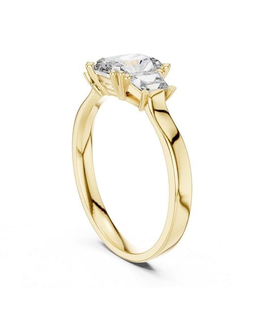 Aya Fine Jewelry Metallic Radiant Cut Three Stone Lab Diamond Ring With Baguette Side Stones