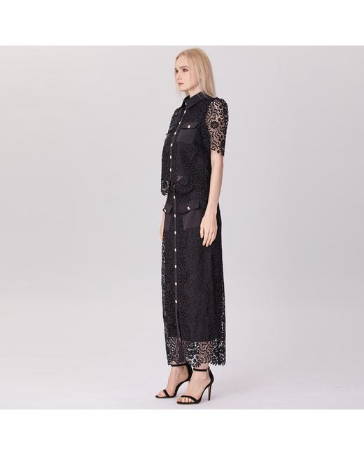 Smart and Joy Black Lace And Center Buttons Straight Midi Skirt