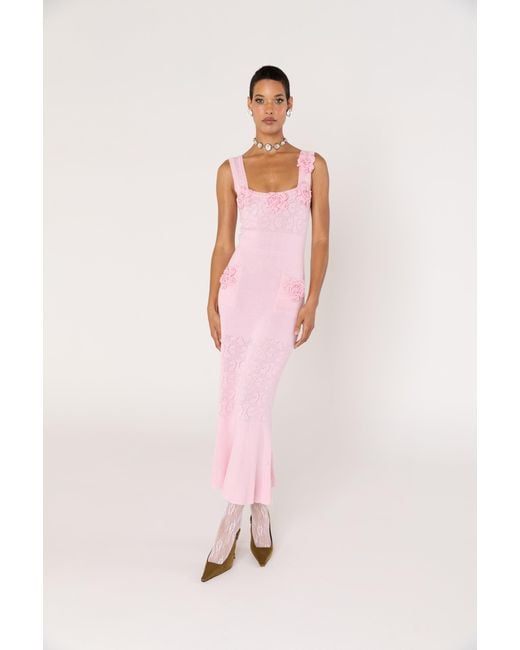Andreeva Pink Rose Vanilla Knit Dress With Handmade Knit Details
