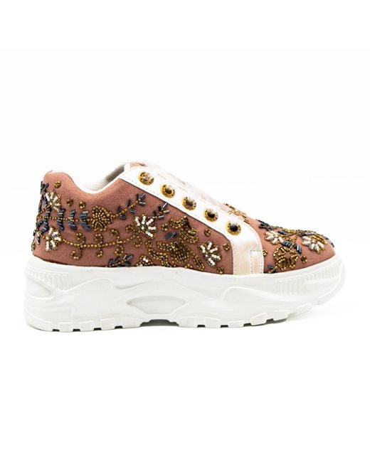 Rettrose Brown Diana Luxury Suede Handmade Embellished Trainers