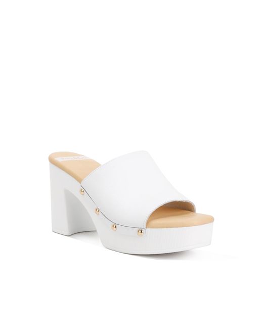 Rag & Co White Drew Recycled Leather Block Heel Clogs In