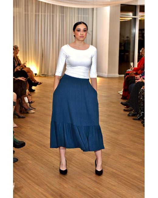 Frock Tales Blue Boho Gathered Midi Skirt With Pockets