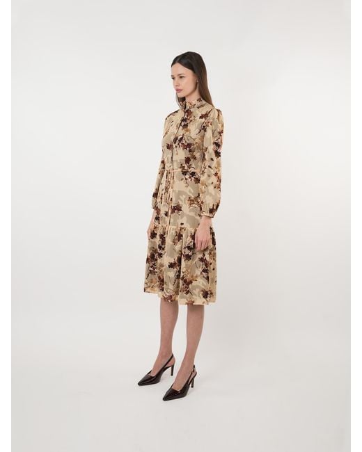 John Abgin Natural Chiffon Ruffle Tiered Midi Dress
