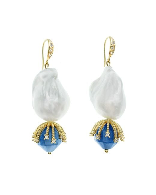Farra Blue Baroque Pearl With Aventurine Dangle Earrings