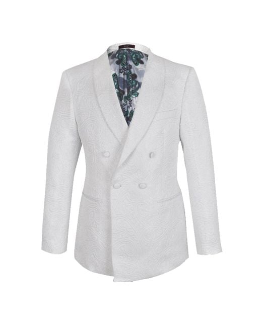DAVID WEJ Blue Kensington Double Breasted Shawl Lapel Jacquard Blazer for men