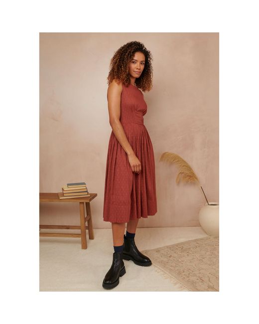 Emily and Fin Abigail Viscose Dobby Cinnamon Dress Long in Red | Lyst