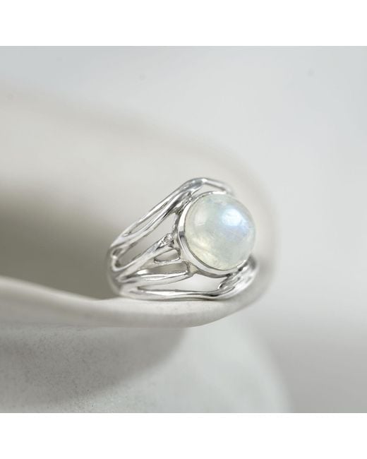 Isla Silver Metallic Unique Moonstone Statement Ring