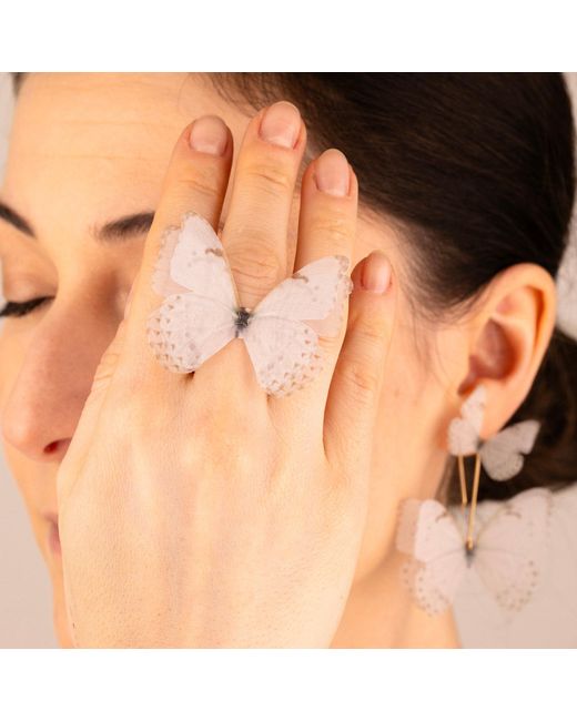 Oana Savu White Silk Butterfly Earrings Ethereal Bridal Wedding Day Butterfly Jewelry Accessories