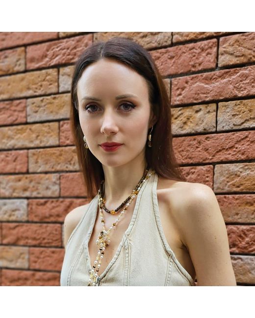 Farra Metallic Tiger-Eye With Heart Shaped Citrine Short Necklace