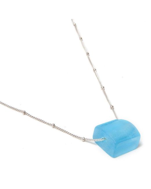 Smart Glass Jewelry Blue Recycled Gin Bottle Cube Necklace Aqua
