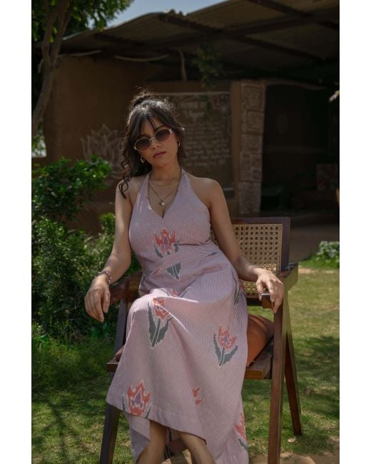 Charkha & Loom Pink Desert Rose Ikkat Midi Dress