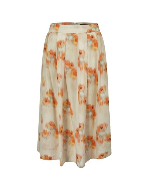 Smart and Joy Metallic Flowy Mid-Length Skirt With Flowers