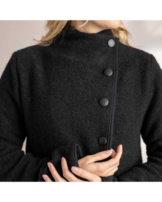 Nikka Place Black Wool Asymmetrical Wrap Cardigan Coat With Buttons And Pockets