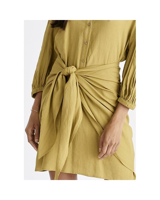 Paisie Yellow Linen Blend Shirt Dress In Olive