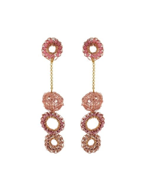 Lavish by Tricia Milaneze Pink Rose Quartz Mix Salvia Handmade Crochet Earrings