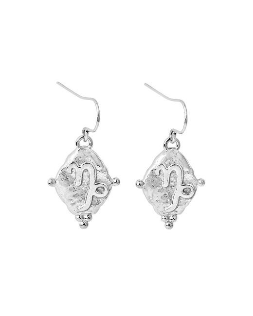 Seven Saints Metallic Capricorn Vintage-Style Dangle Earrings, Rhodium Plated