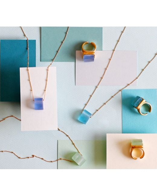 Smart Glass Jewelry Metallic Neutrals Recycled Glass Cube Necklace Fill Antique Clear
