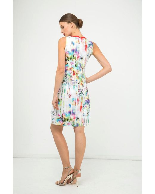 Conquista White Pleat Detail Sleeveless Print Dress