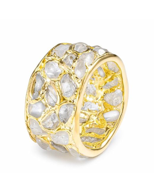 German Kabirski Metallic Thia Handcrafted Plated Barrel Ring With Raw Natural Zircon Mosaic