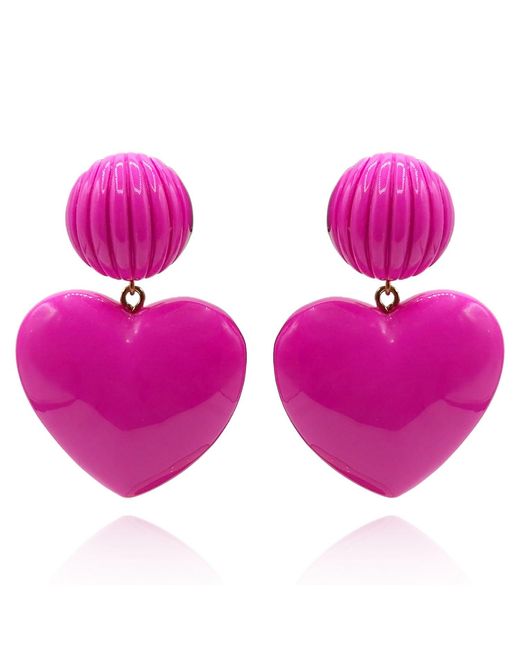 Michael Nash Jewelry Purple Amour Carved Fuschia Resin Clip Heart Drop Earrings