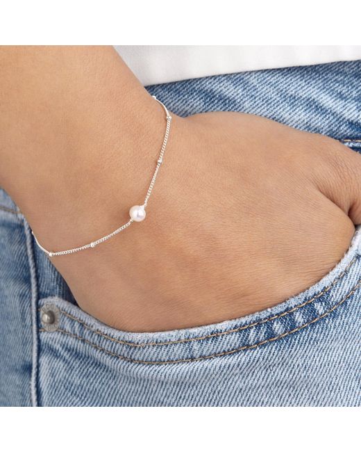 Lily & Roo Metallic Sterling Single Pearl Bracelet On Satellite Chain