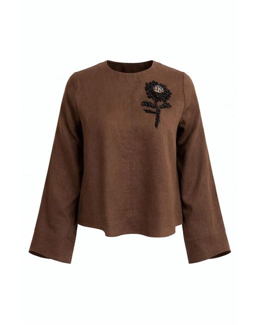 Exquise Brown Fifine Long Sleeve Linen Blouse