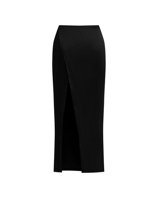 Why Mary Black Cleo Satin Long Slit Skirt