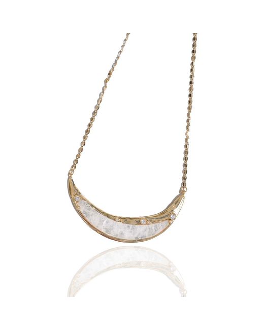 Rare Matters Jewelry Metallic Sparkles Clear Quartz Curved Bar Pendant Necklace